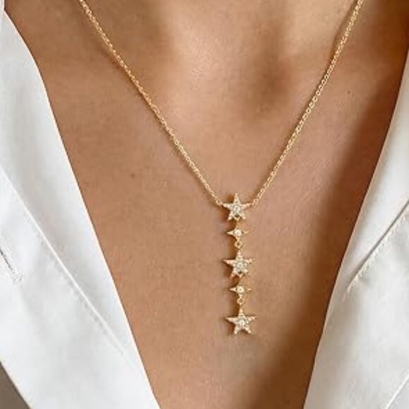 Neiman Marcus Jewelry - Neiman Marcus 14k Gold Plated Trio Star Charm Necklace